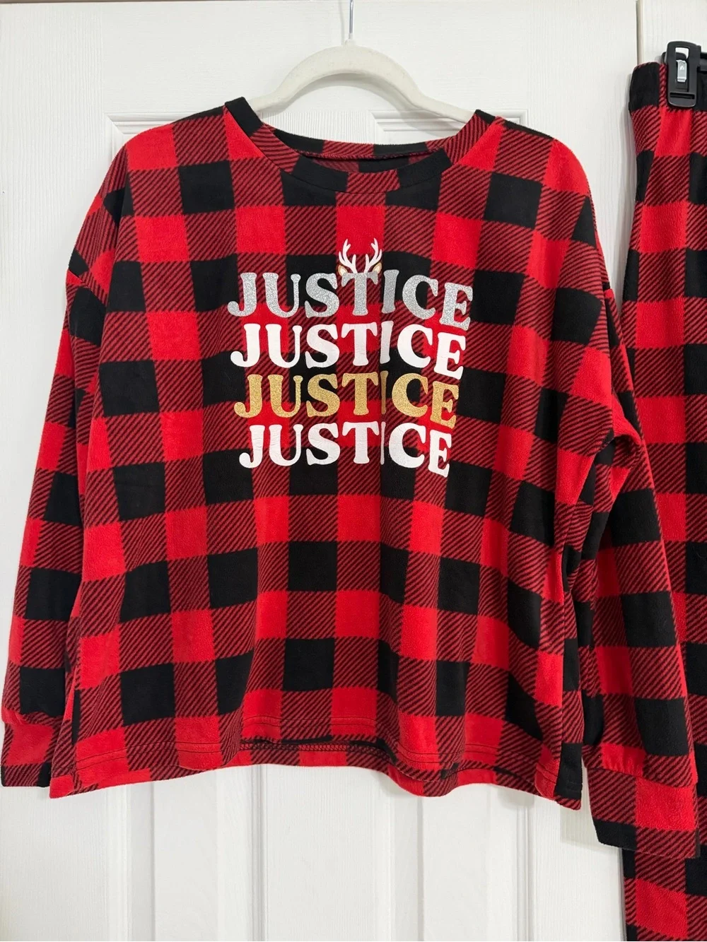 Justice buffalo plaid two piece fleece pajamas girls size XL holiday